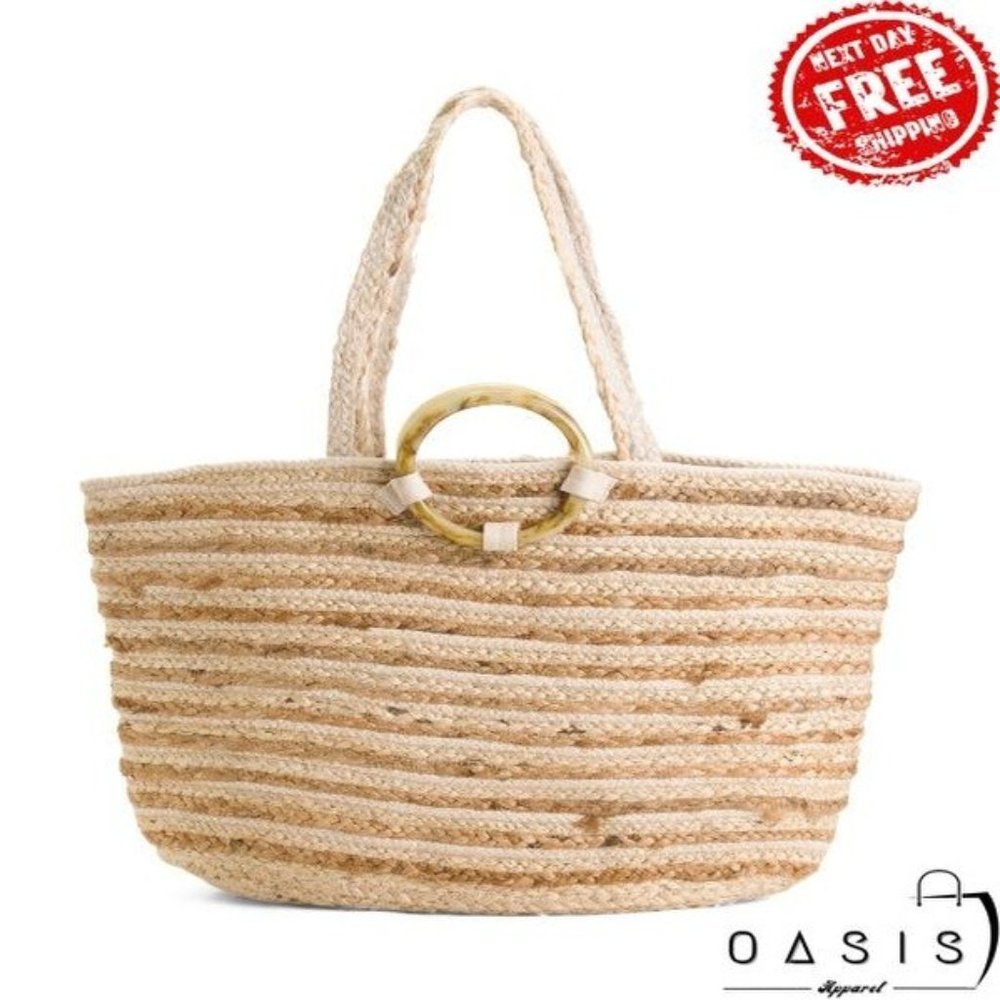 MAGID Jute Tote With Tortoise Handles/ Women's Bag